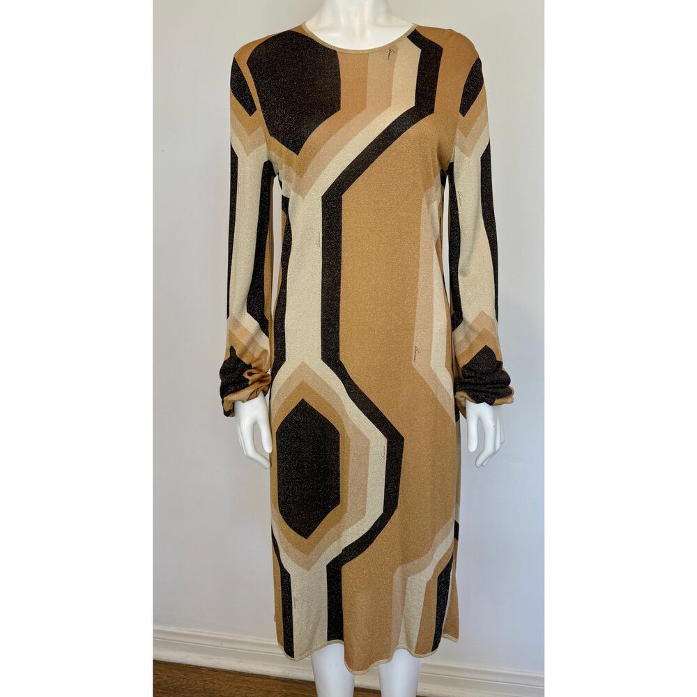 F/W 2000 Gucci by Tom Ford Gold Lurex Geometric Disco Stretch Shift Dress